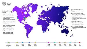 World map showing GDPR, CCPA, DPDP and other national privacy regulations