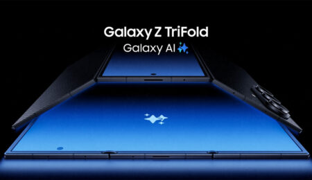 The Galaxy Z Trifold in compact phone mode Samsung Galaxy Z Trifold folded view